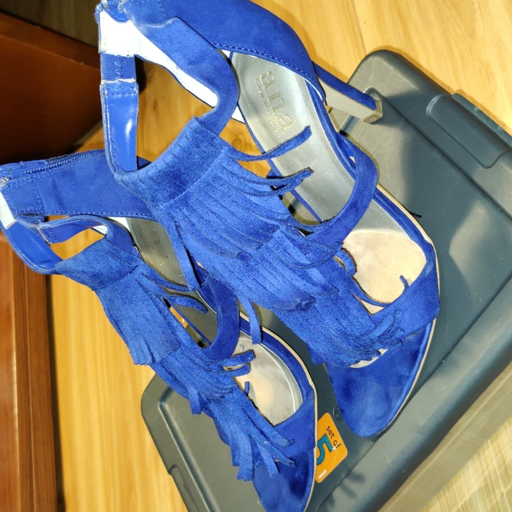 Sexy Strappy Royal Blue Fringe High Heels, size 8